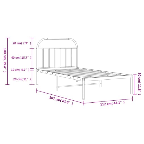 NNEVL Metal Bed Frame with Headboard Black 107x203 cm