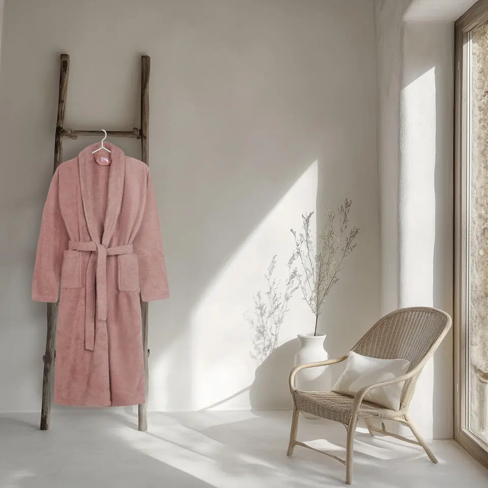 HIP badjas effen kleur - XL/XXL - Lichtroze - Badstof