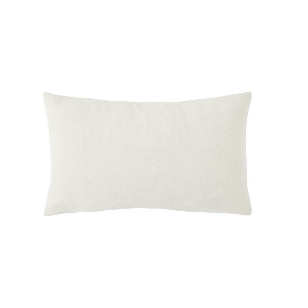 ASILAH - Coussin en rayonne et lin brodés écrus, jaunes, terracotta 30x50