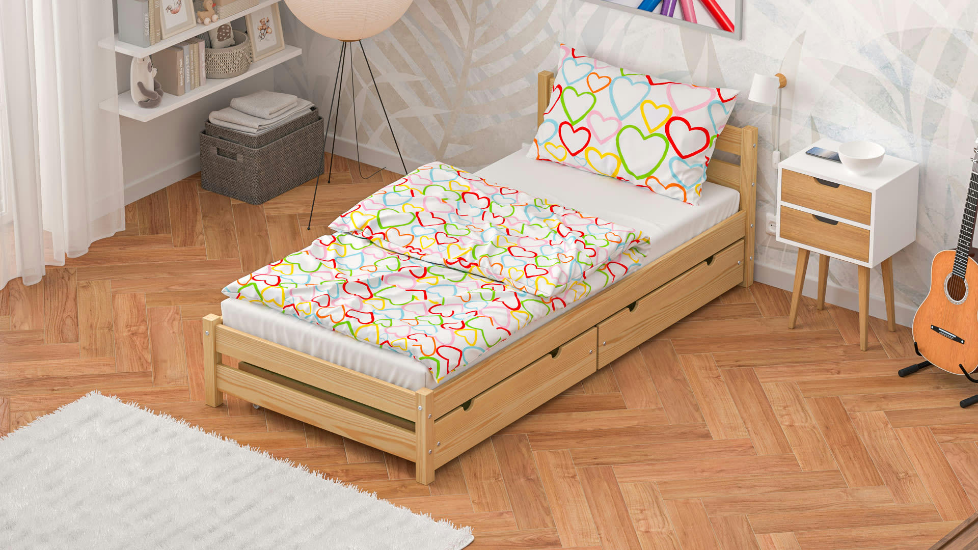 - Lit simple en pin massif 190x90 naturel