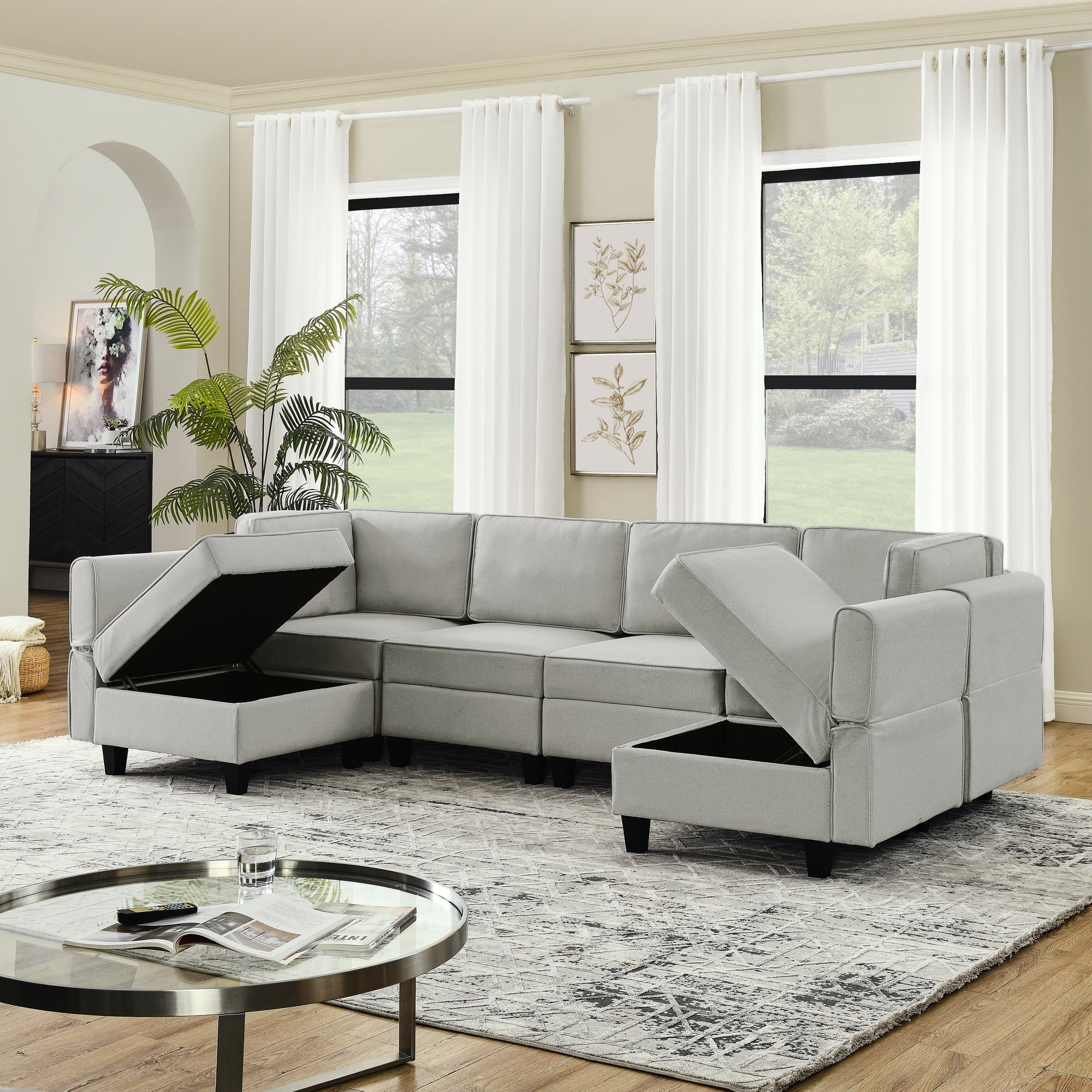 113.38 Modular U-Shaped 6-Seat Sofa with Storage & Adjustable Features