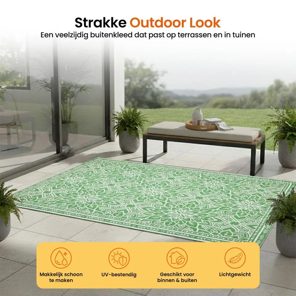 Goliving Buitenkleed Summer Flora - 183x290CM - Draagtas - Groen/Wit