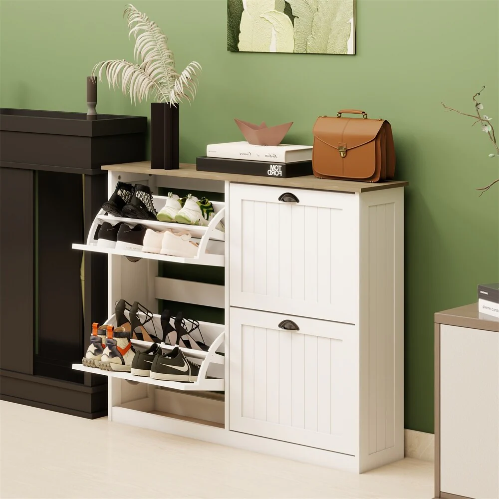 Shoe Storage Cabinet with 4 Flip Drawers,Freestanding Shoe Cabinet