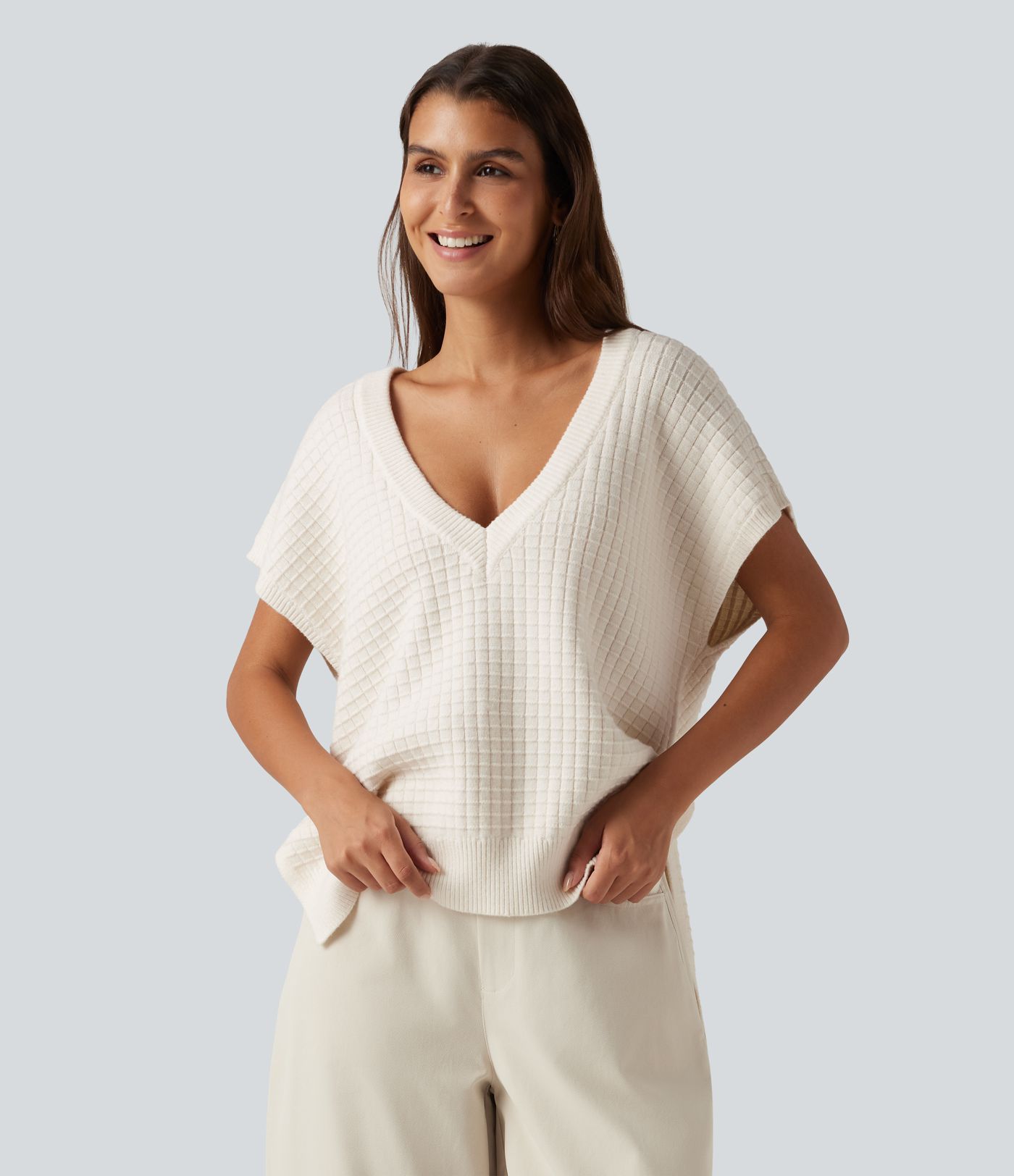 Pull sans manches à encolure en V profond