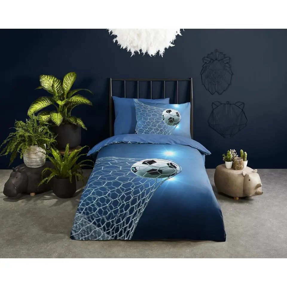 Pure dekbedovertrek voetbal - 1 persoons 140x200/220 cm - Blauw - Microvezel