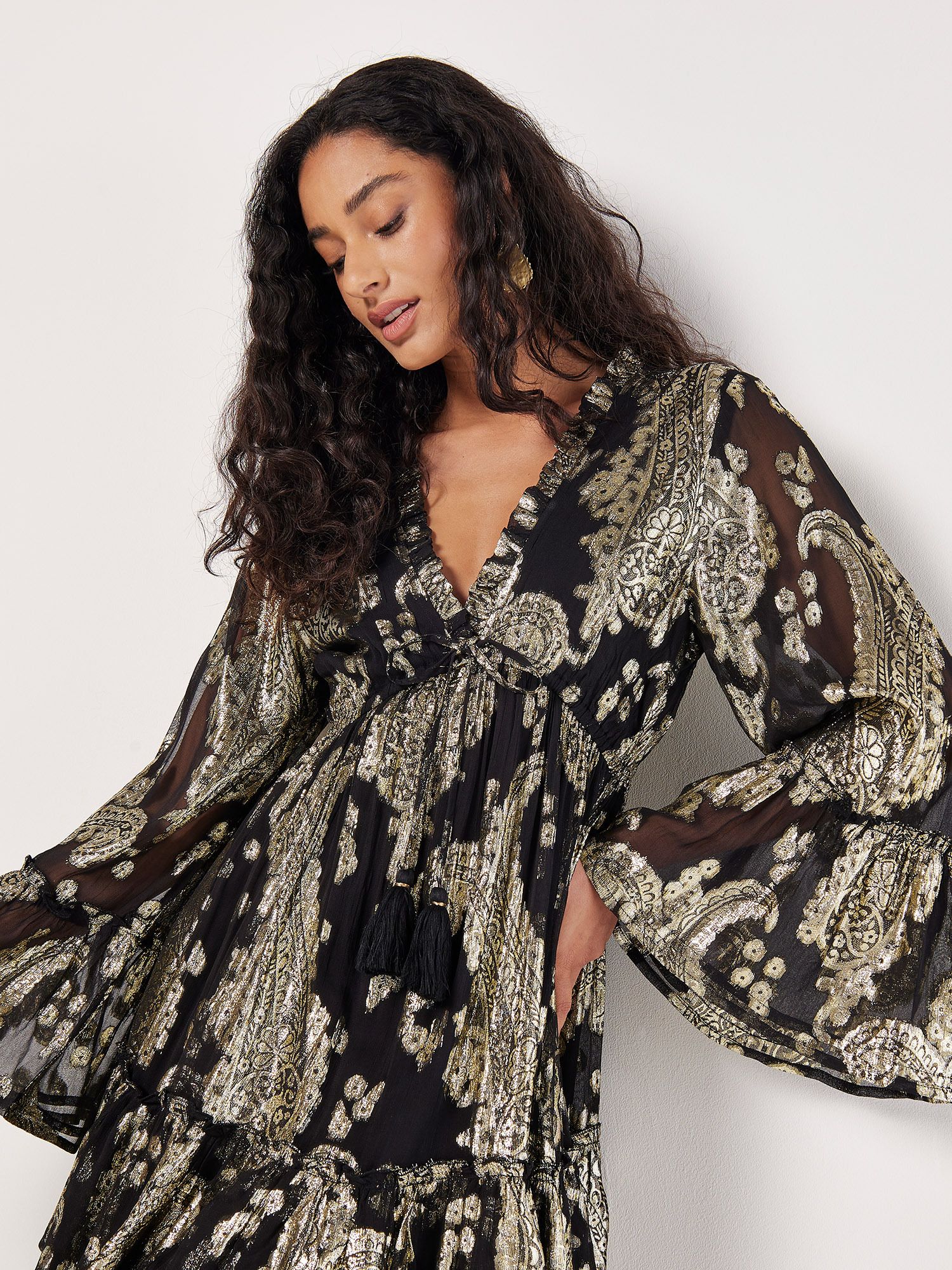 Apricot Gold Foil Paisley Mini Dress