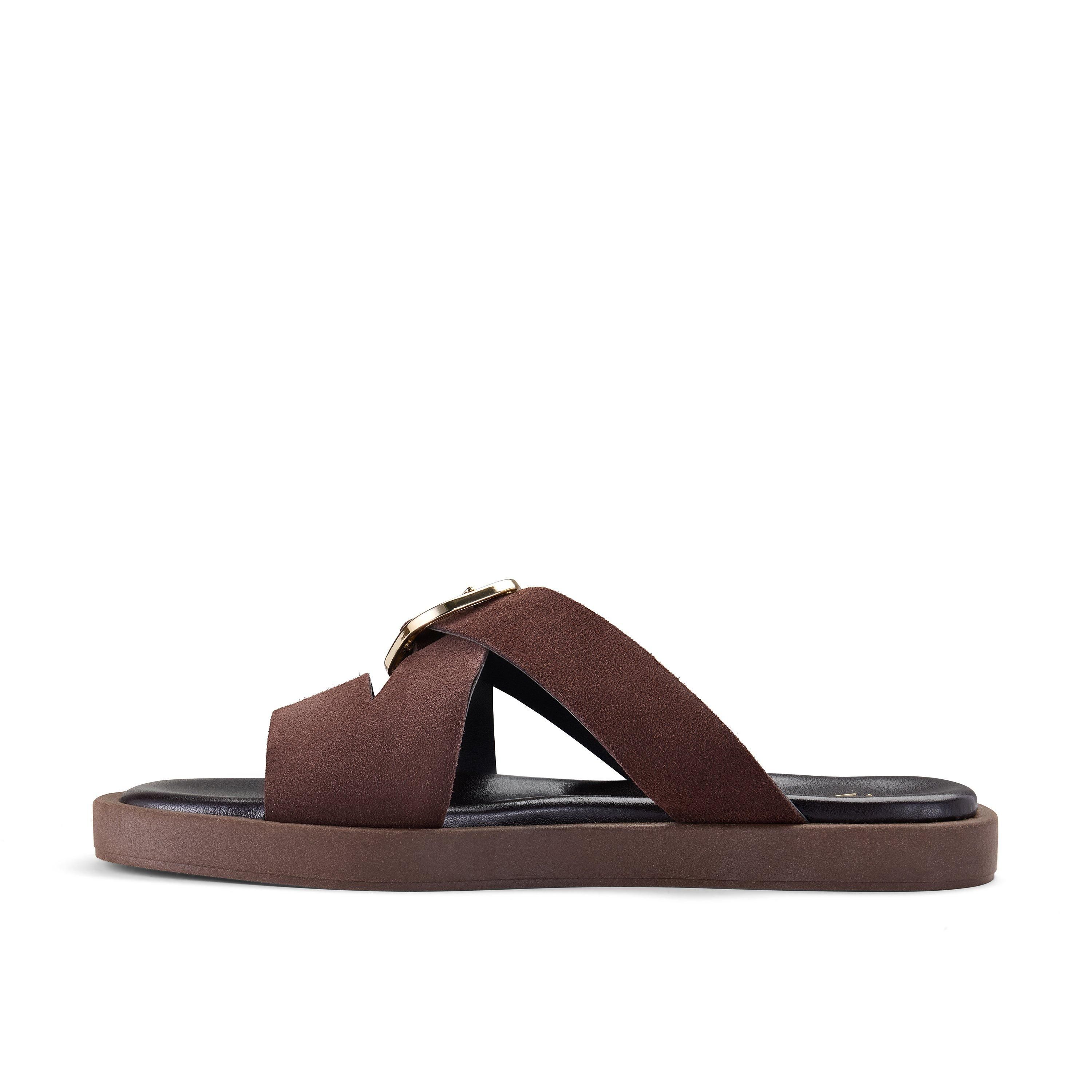 Clarks Ravina Strap Dark Brown Flat Sandals