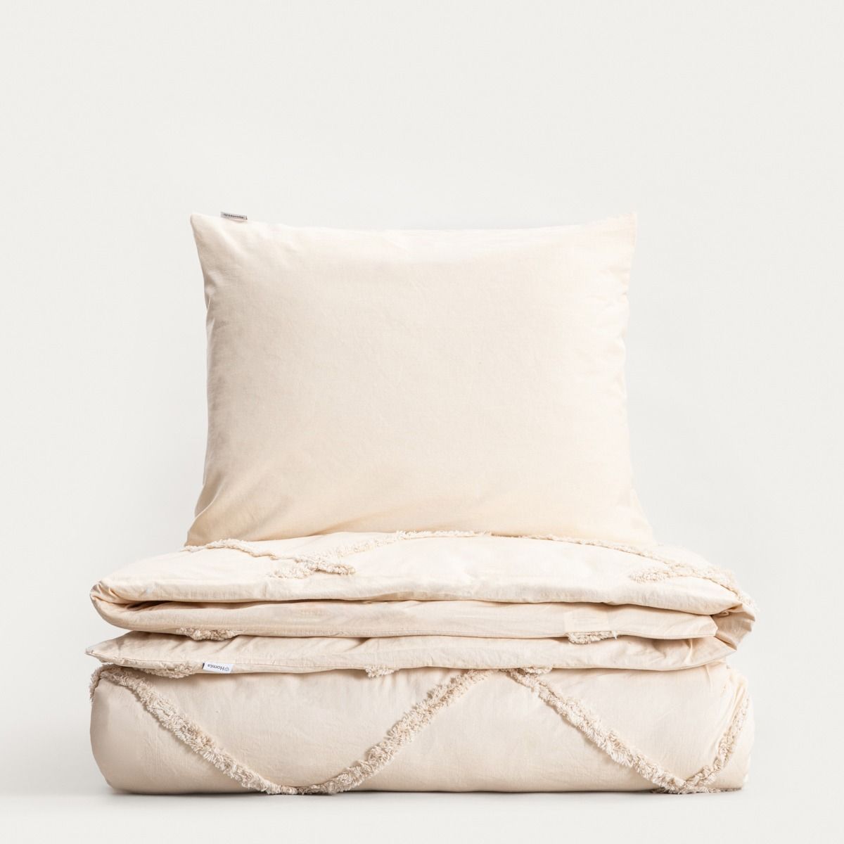 Pościel DELIA z pranej bawełny beżowa z przeszyciami 160x200   2*50x60 cm