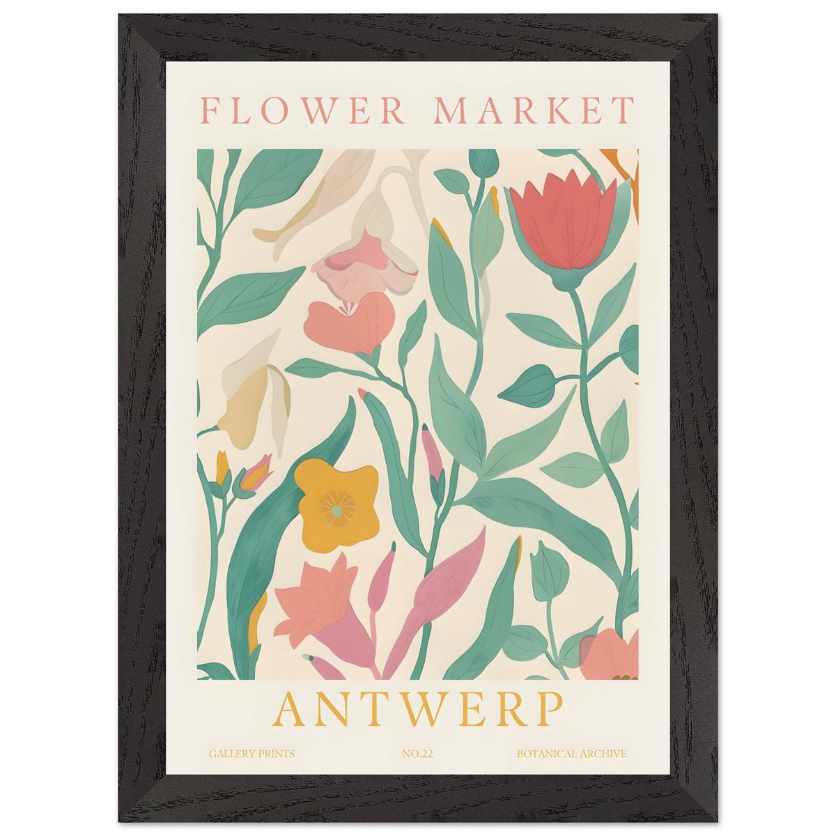 Artfulprints Poster met Lijst Flower market - Antwerp  - A4 21x29.7 cm - Meerkleurig