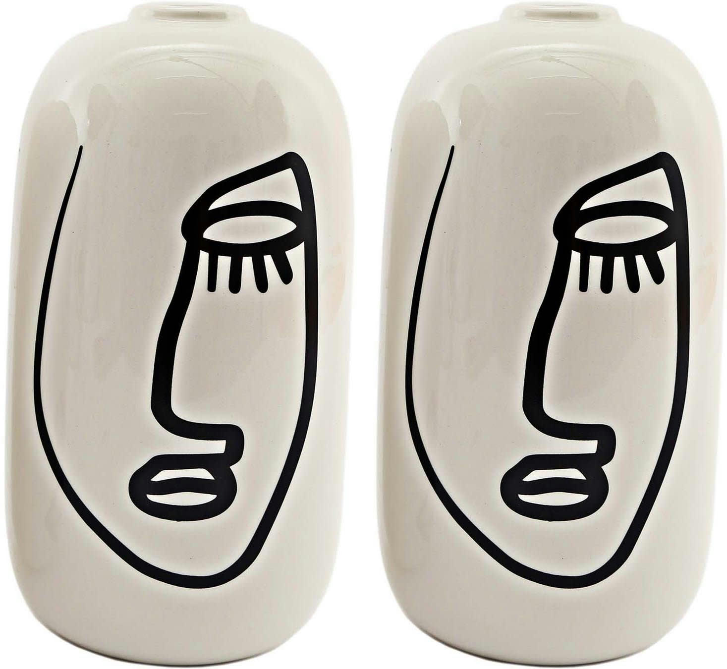 - Vase en dolomite motif visage 19 x 9 cm (lot de 2)