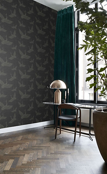 Origin Wallcoverings papier peint oiseaux de grue gris foncé 53 cm x 10.05 m