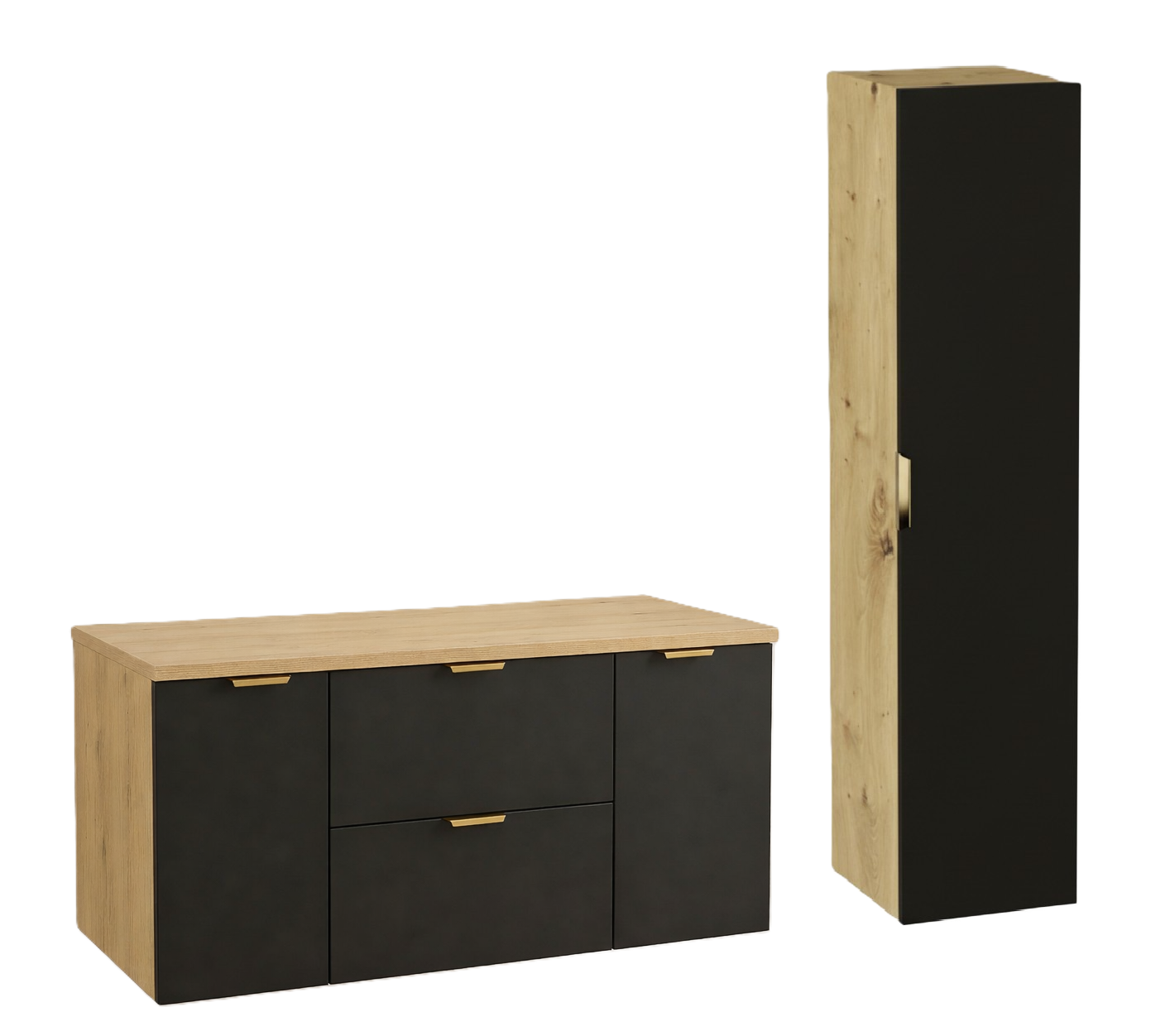 Zestaw do Łazienki 120cm Szafka z Blatem Słupek Dąb Artisan / Czarny
