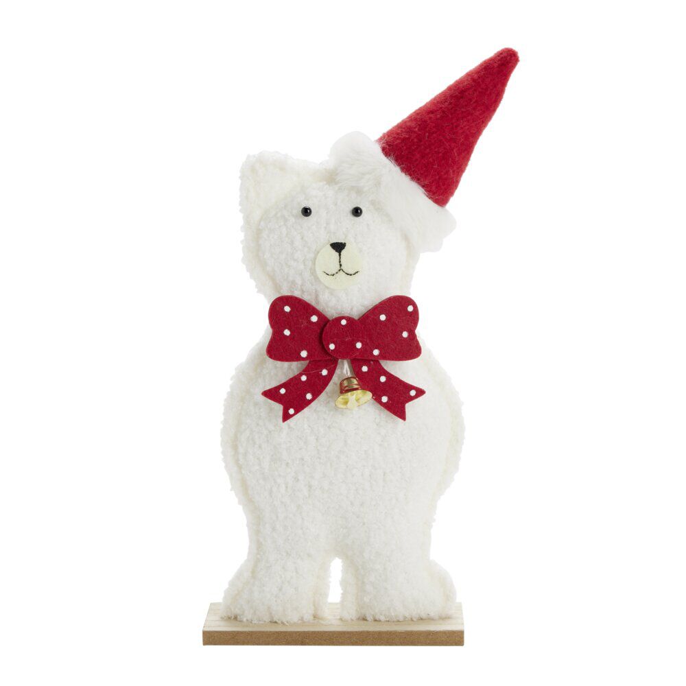 Décoration de No&euml;l à poser ours bois blanc 15x6xH38cm