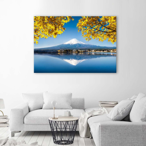 Feeby Obraz na płótnie Góra Fuji jezioro i liście 60x40