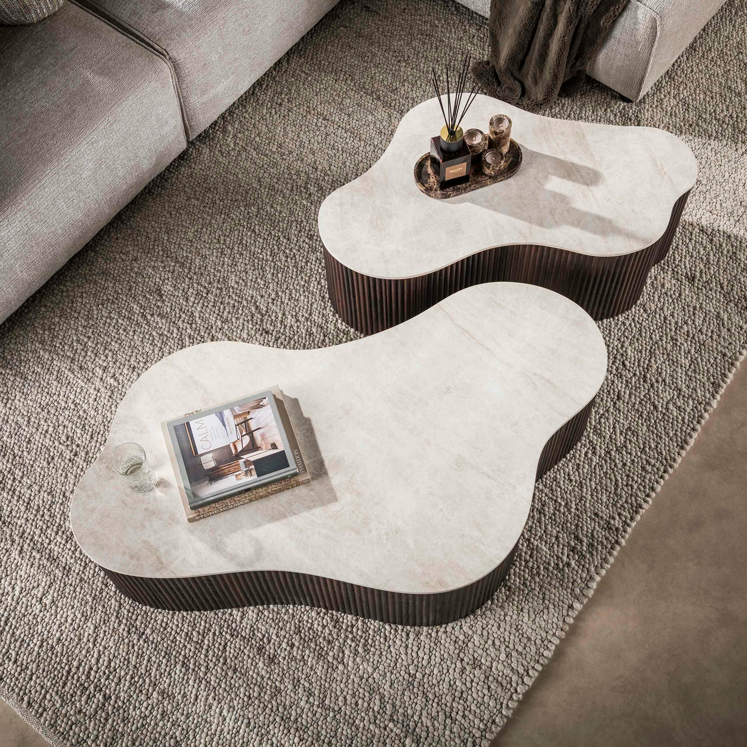 Table basse céramique 3D pied foncé 135 cm (lot de 2) MAHAL