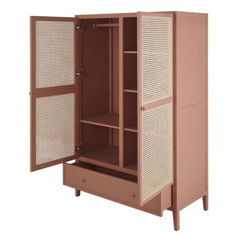 Siwa - Dressing 2 portes 1 tiroir terracotta et cannage en rotin