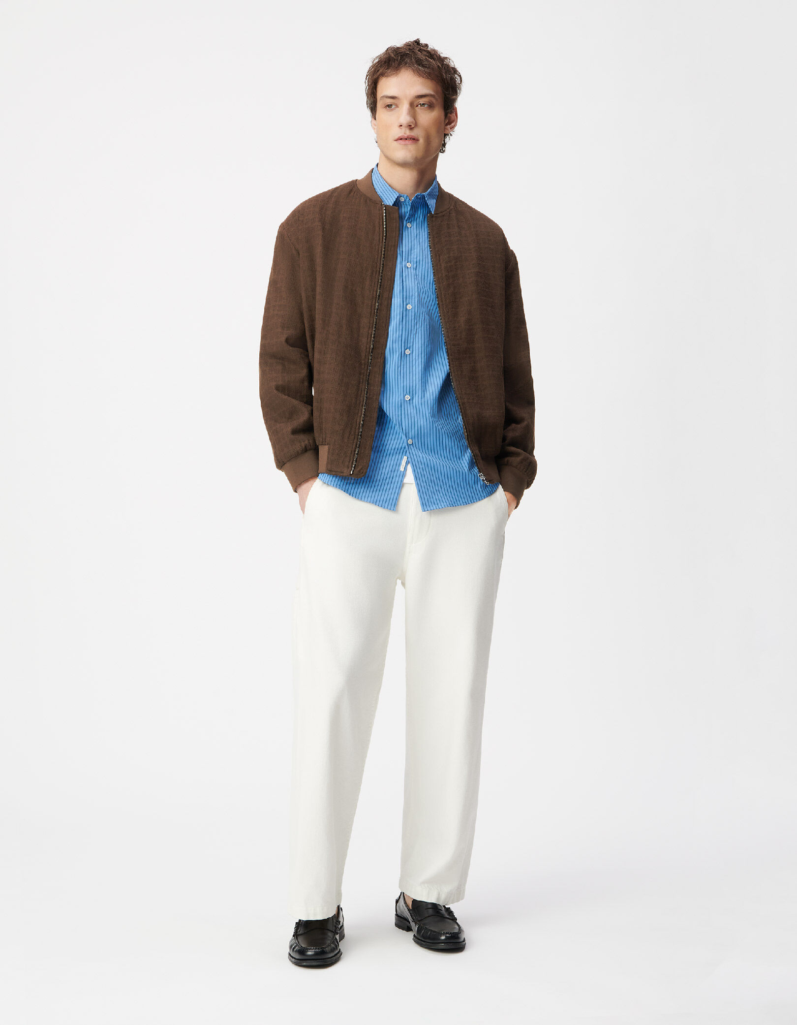 Blouson bomber marron tissu relief Homme