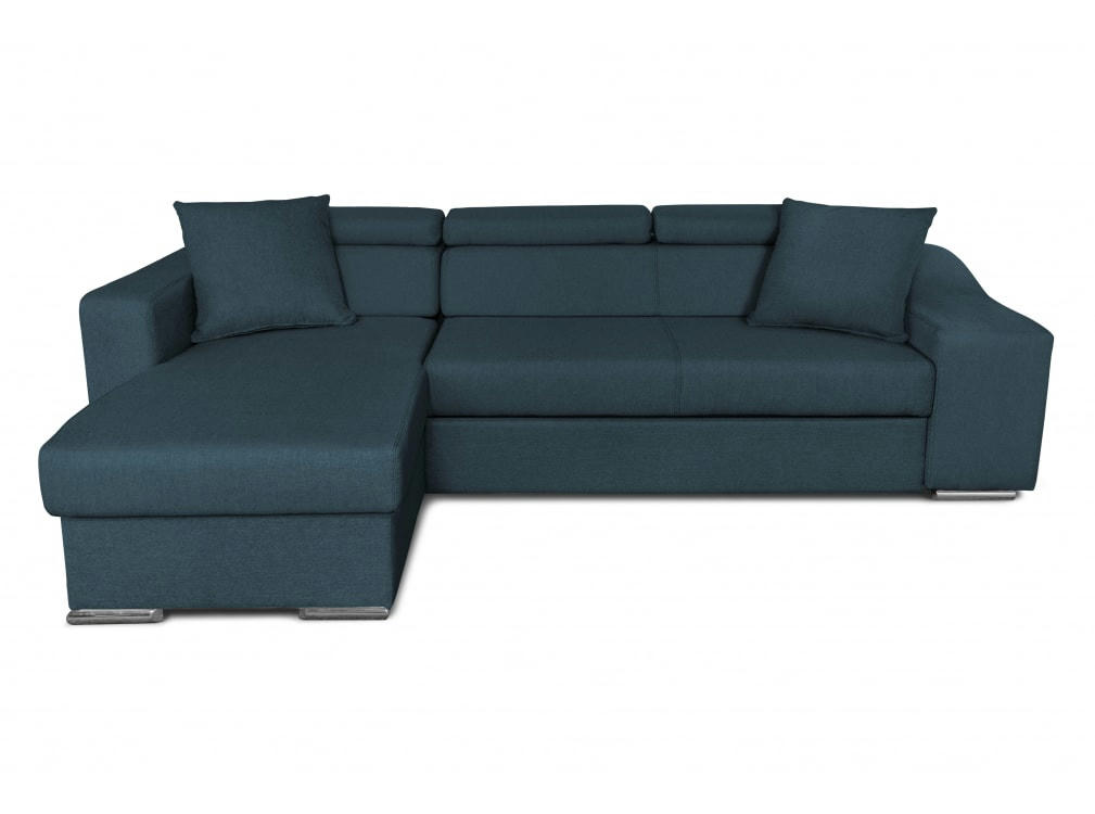 ELONA - Canapé d'angle convertible bleu pétrole avec niche de rangement droite