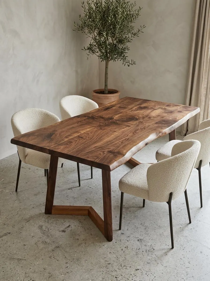 Handcrafted Solid Walnut Live Edge Dining Table Modern Wooden Kitchen Furniture