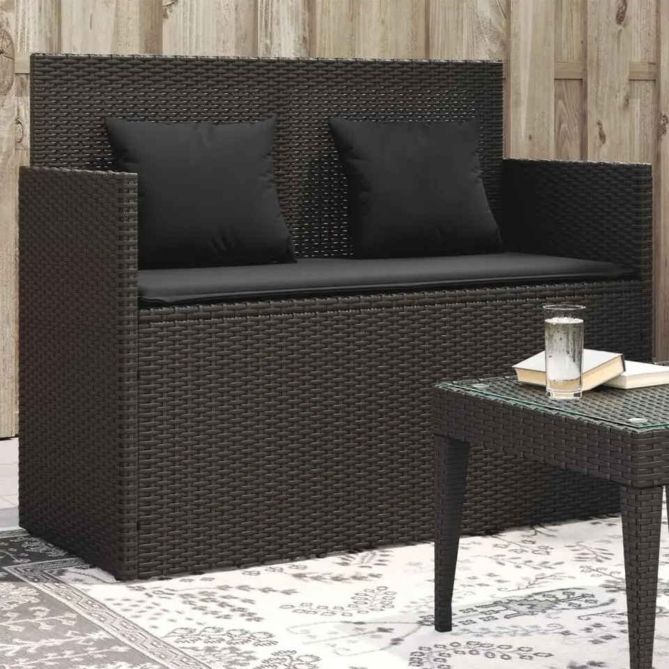 vidaXL - Tuinbank met kussens - Zwart - Poly rattan - 120x50x90.5 cm