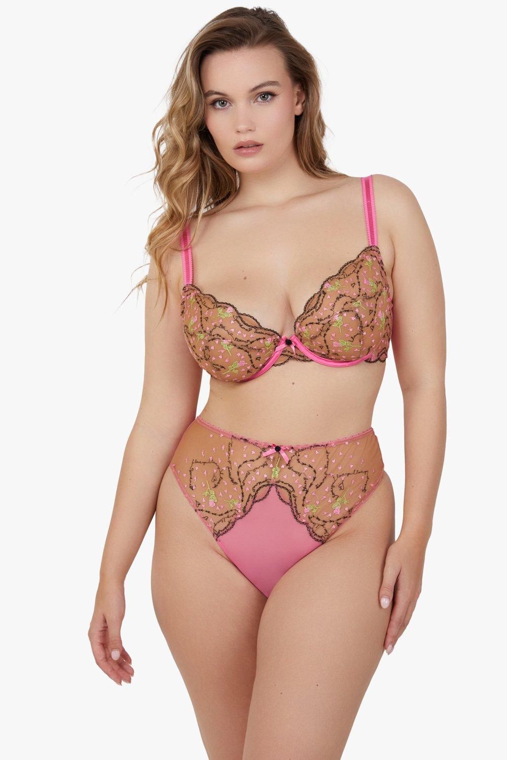 Playful Promises Spank Me Pink and Nude Custom Embroidery High Waist Thong