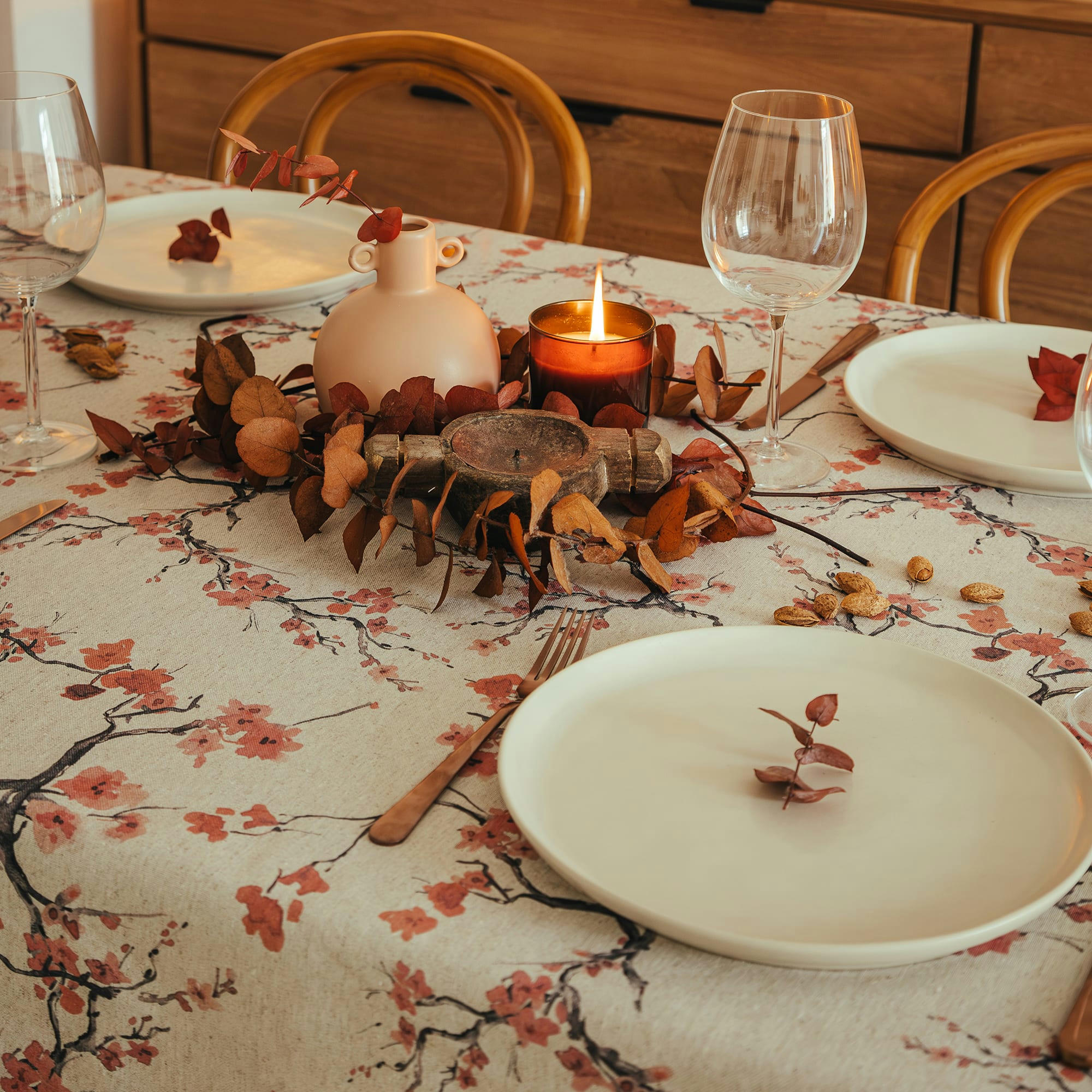 DARISSA BLUSH - Nappe en lin antitâche imprimée floral 140x300 cm