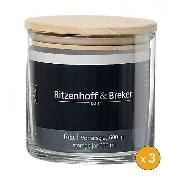 Lot de 3 Bocaux de conservation en verre 600 ml