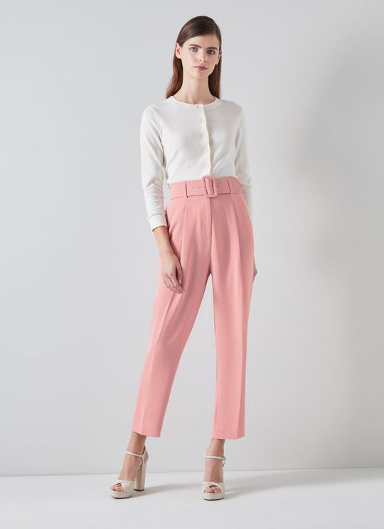 Tabitha Pink Crepe Tapered Cropped Trousers