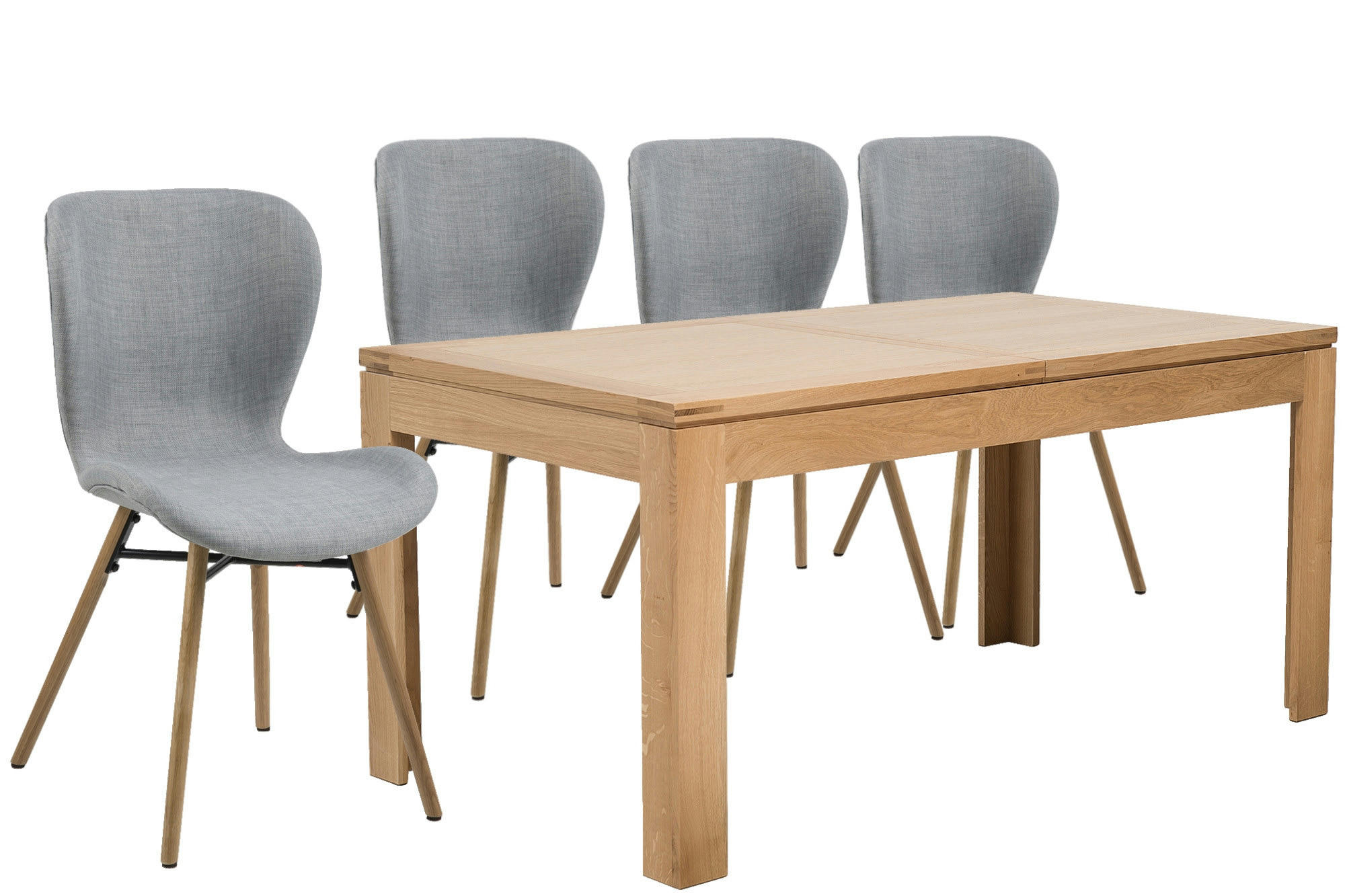 - Table rectangulaire à rallonges L160/240  + 4 chaises tissu