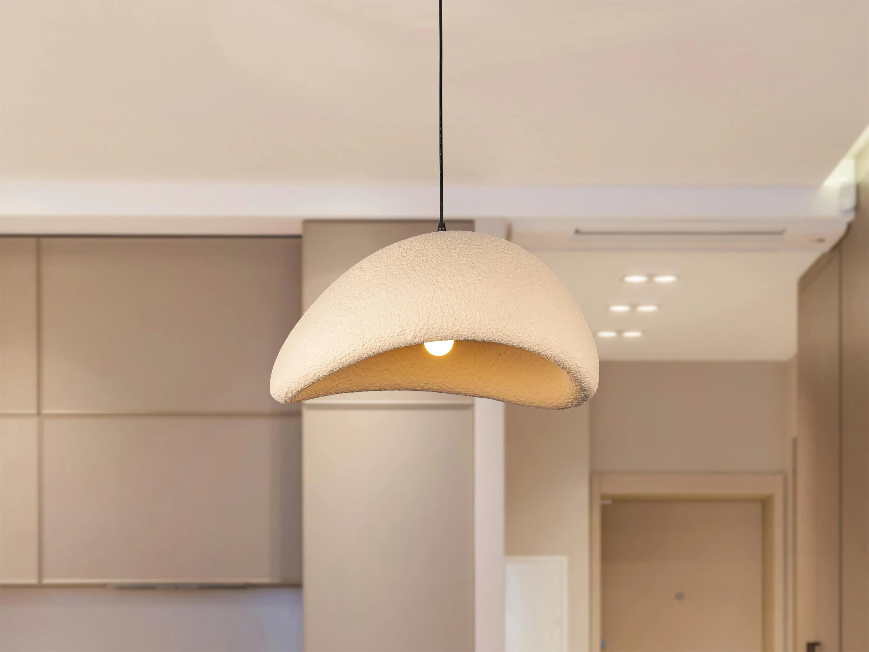 Beige Pendant Light, Japandi Hanging Lamp, Warm Minimalist Pendant Lighting, Boho Chandelier