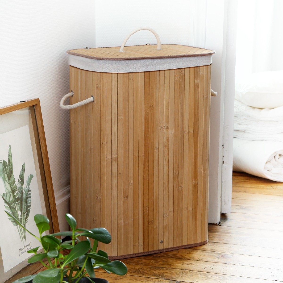 Calicosy - Rechthoekige bamboe wasmand 70L - H60 cm - H60 cm