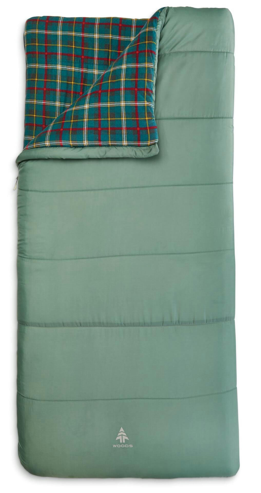 Woods Canmore Cotton Flannel Lined Insulated Cold Weather Sleeping Bag w/ Compression Sack, -15°C