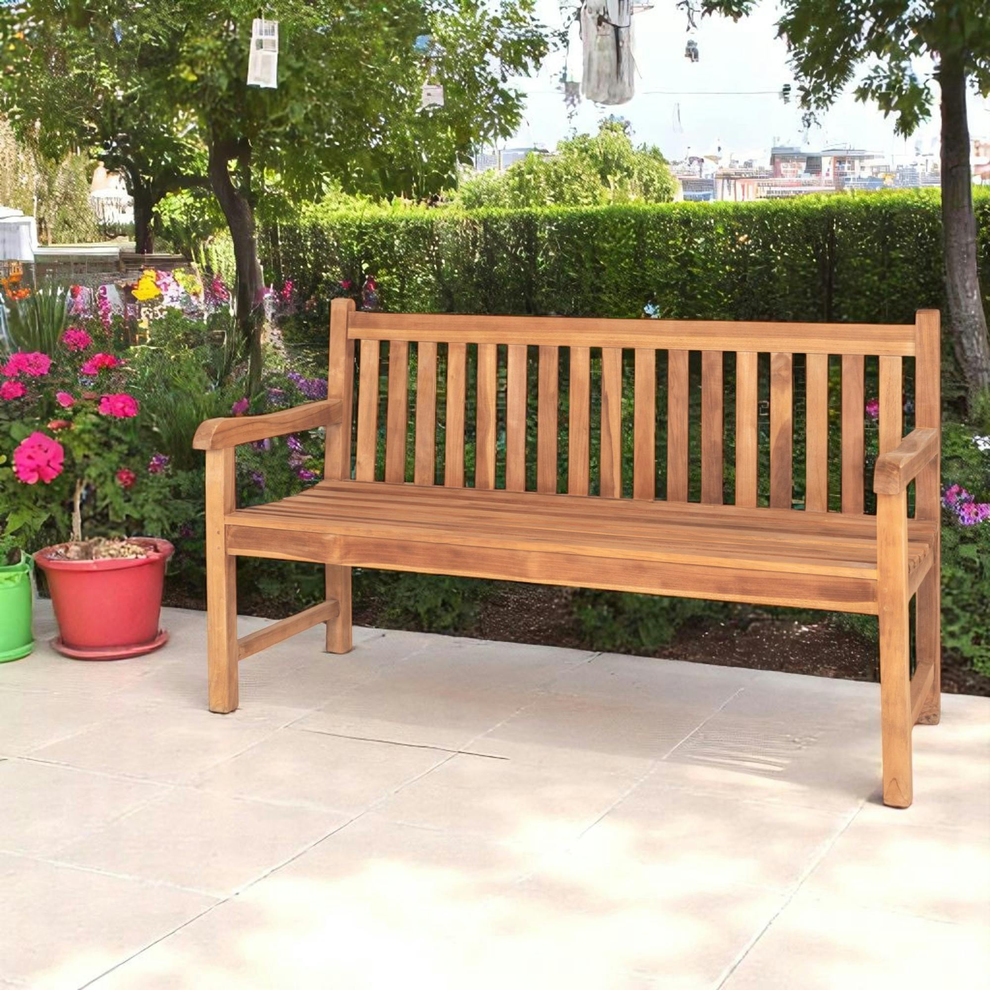 Banc de jardin en teck avec dossier à barreaux 150 cm MENDOZA