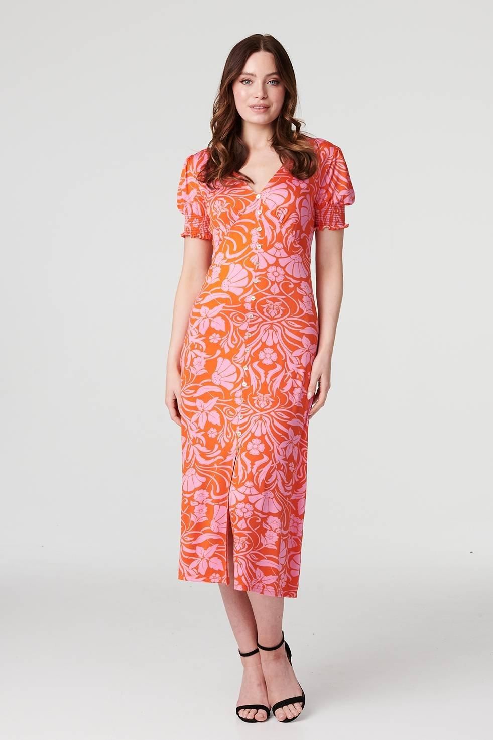 Izabel London Floral Tie Back Midi Tea Dress
