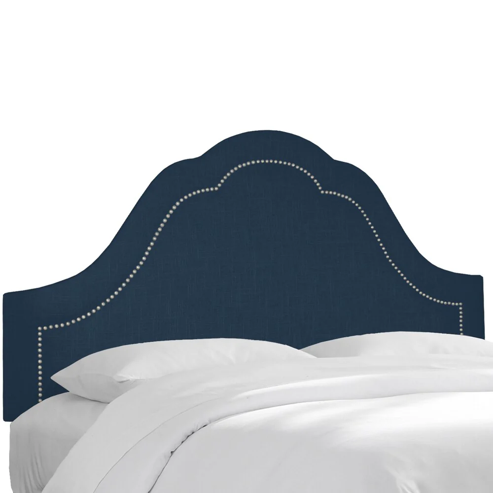 Skyline Furniture Arch Inset Nail Button Headboard in Linen Navy