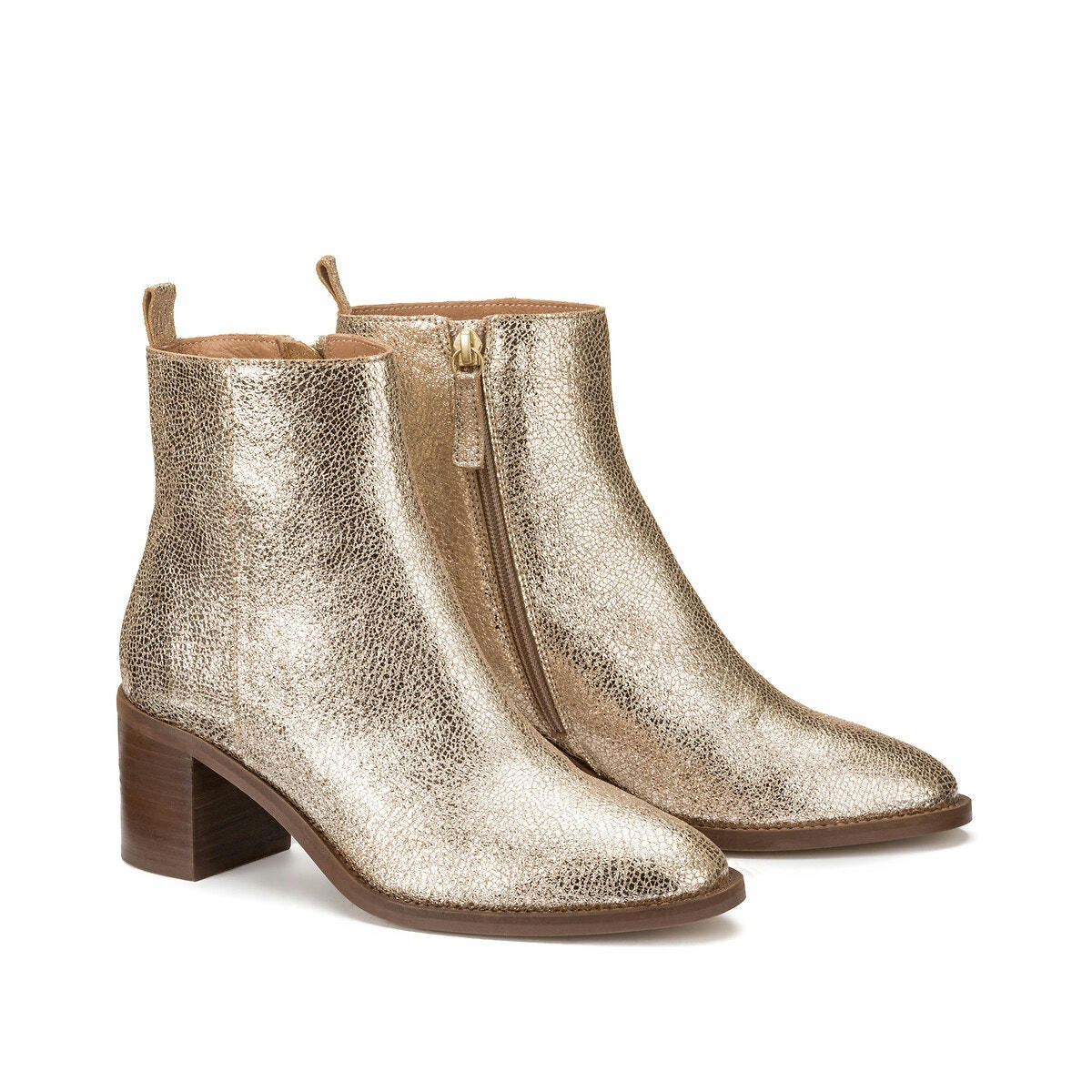 Boots à talon Signature en cuir métallisé
