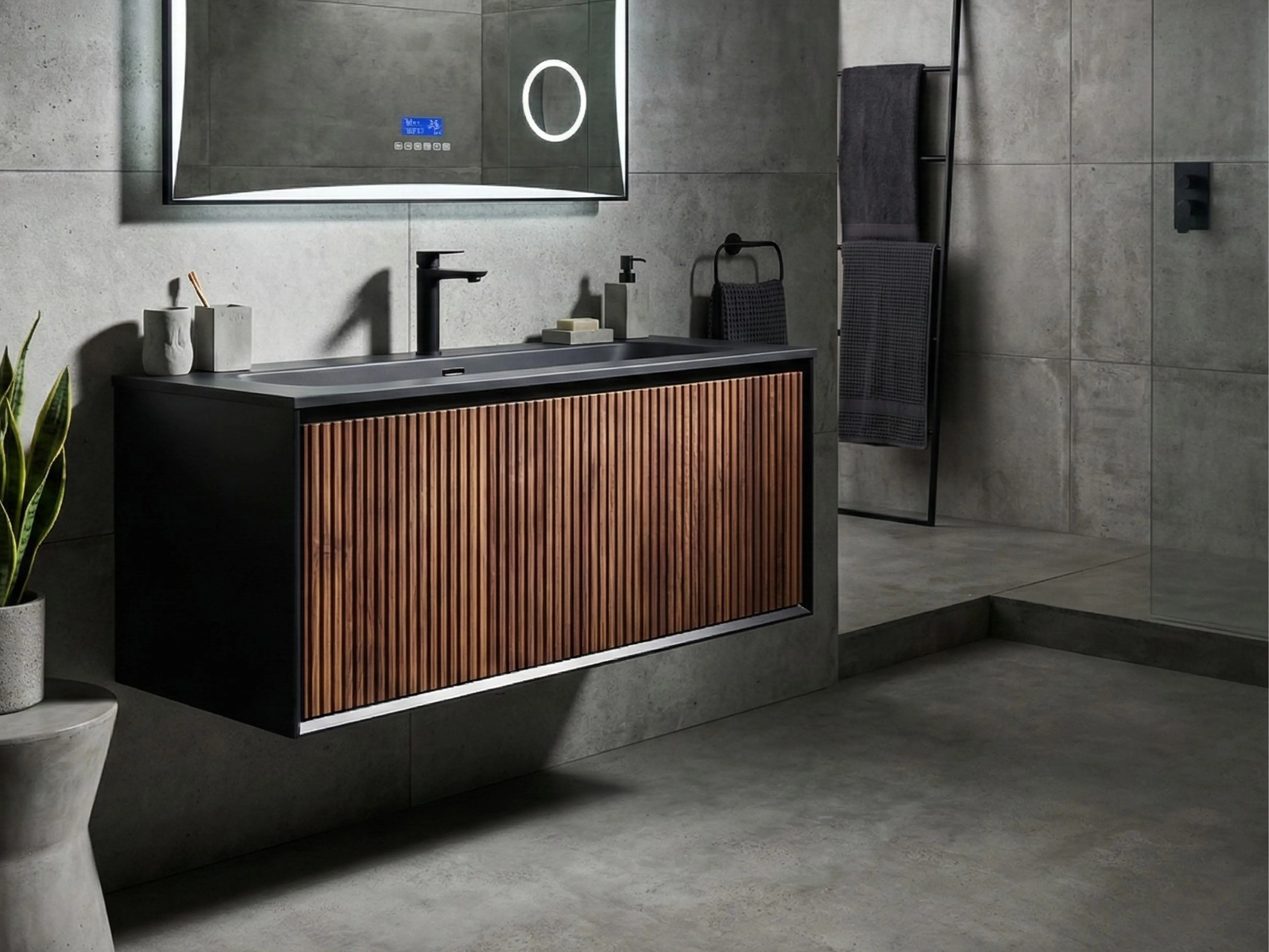Wall Mounted Vanity Unit with Basin TITICACA Dark Brown