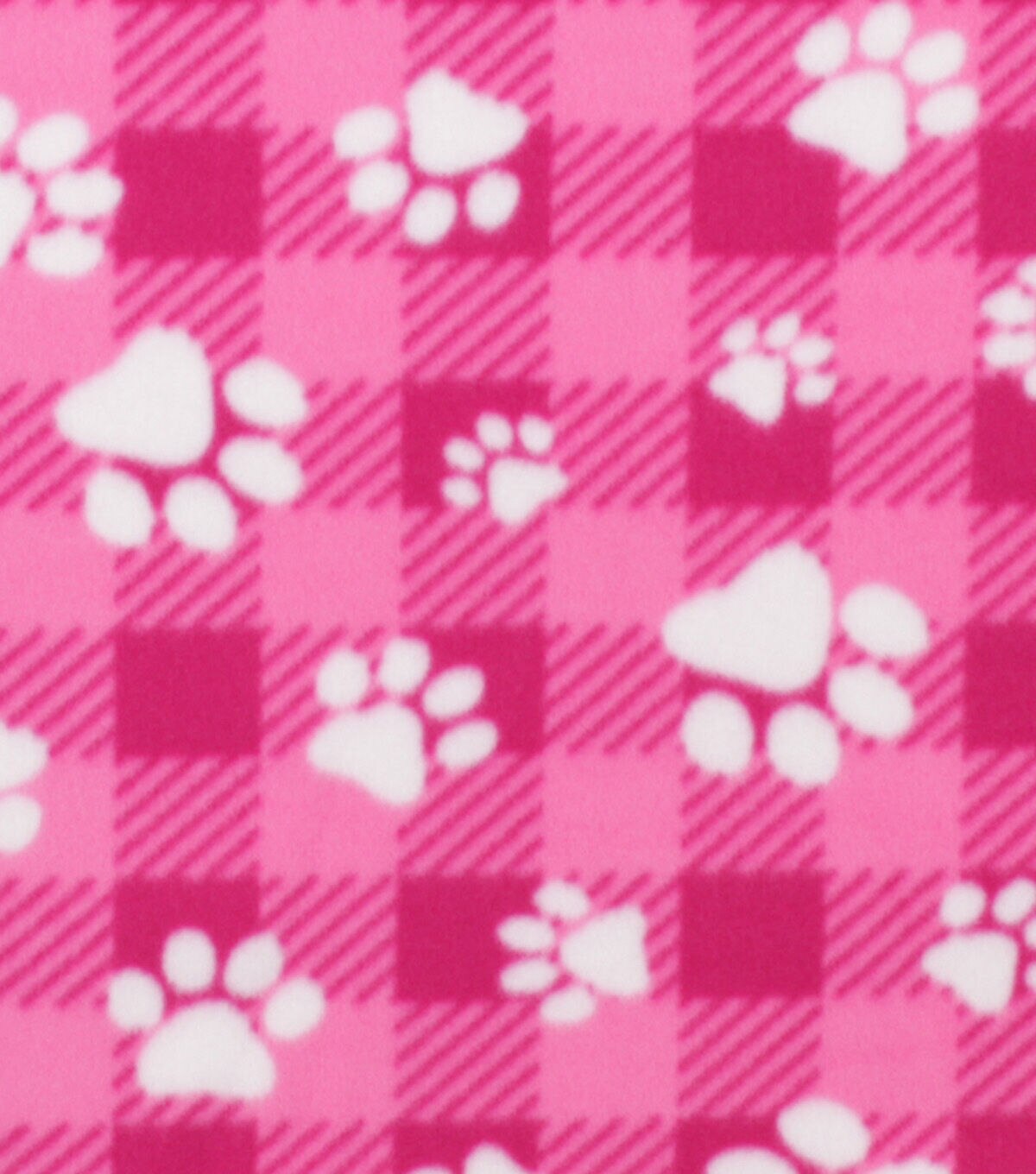 Dog Paw on Pink Buffalo Check Blizzard Fleece Fabric