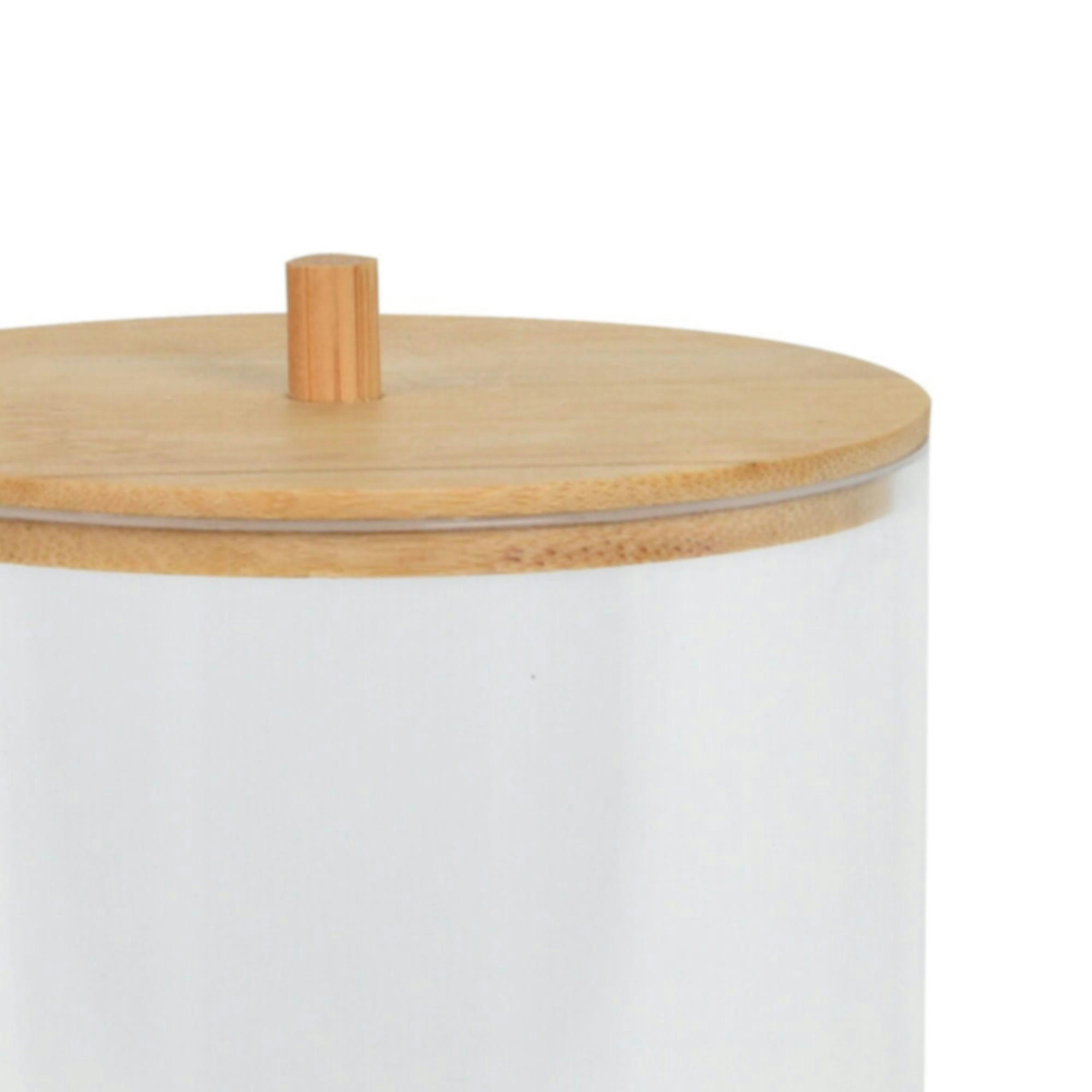 - Boîte salle de bain ronde acrylique et bambou - 9.5x9.5x10cm