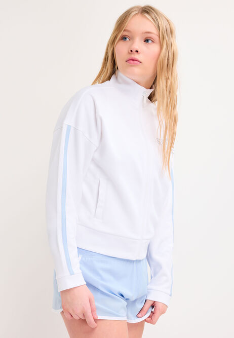 Older Girls White Side Stripe Zip Through Sweatshirt