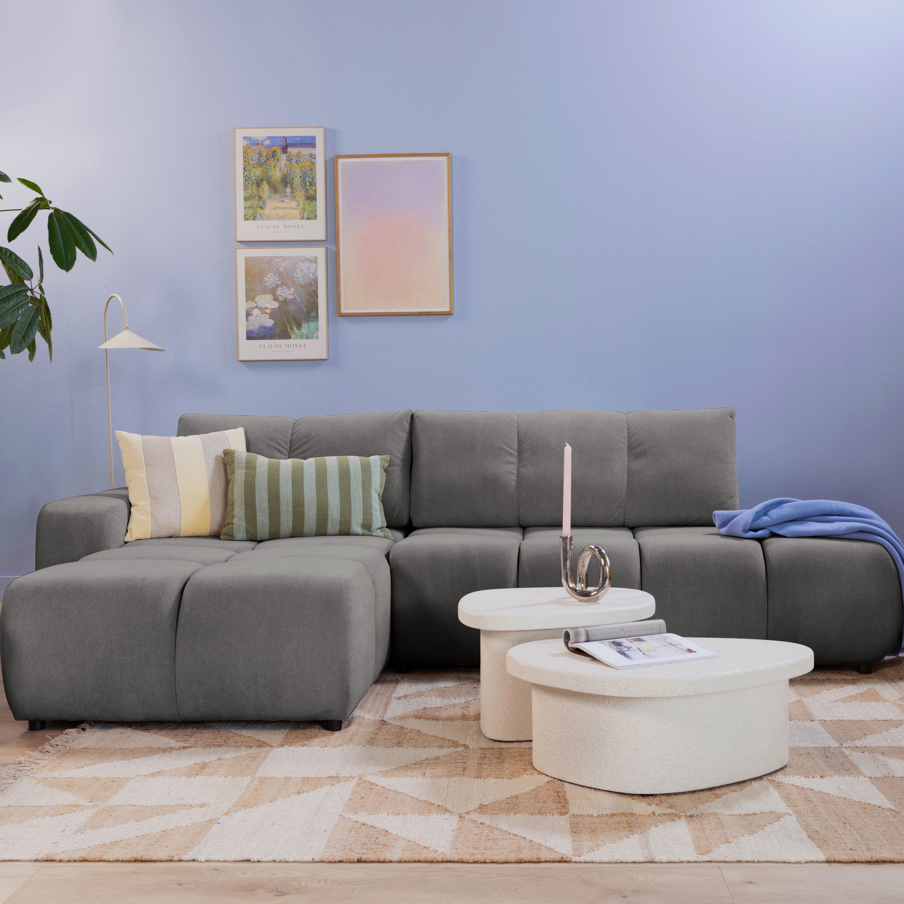 by fonQ Charme Hoekbank Links met Slaapfunctie - Weefstof - Grijs