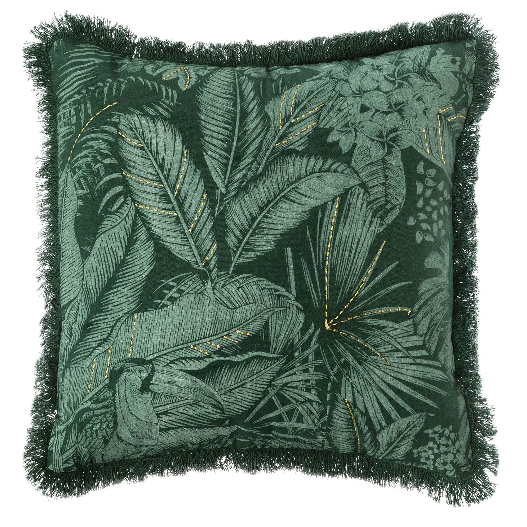 - Housse de coussin à franges imprimé tropical coton vert 40x40 cm