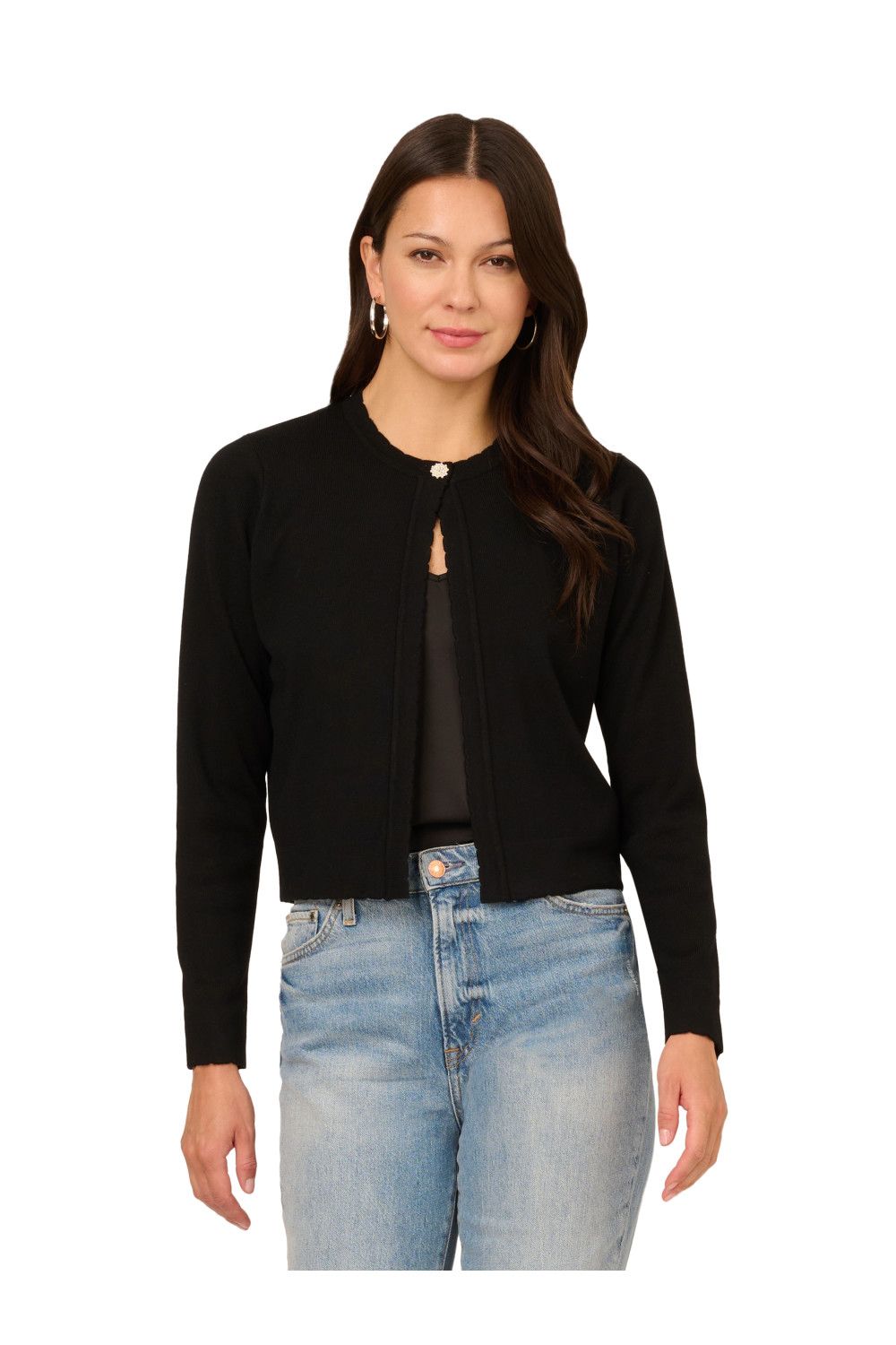 Adrianna Papell Long Sleeve Crew Neck One Button Closure Cardigan Sweater