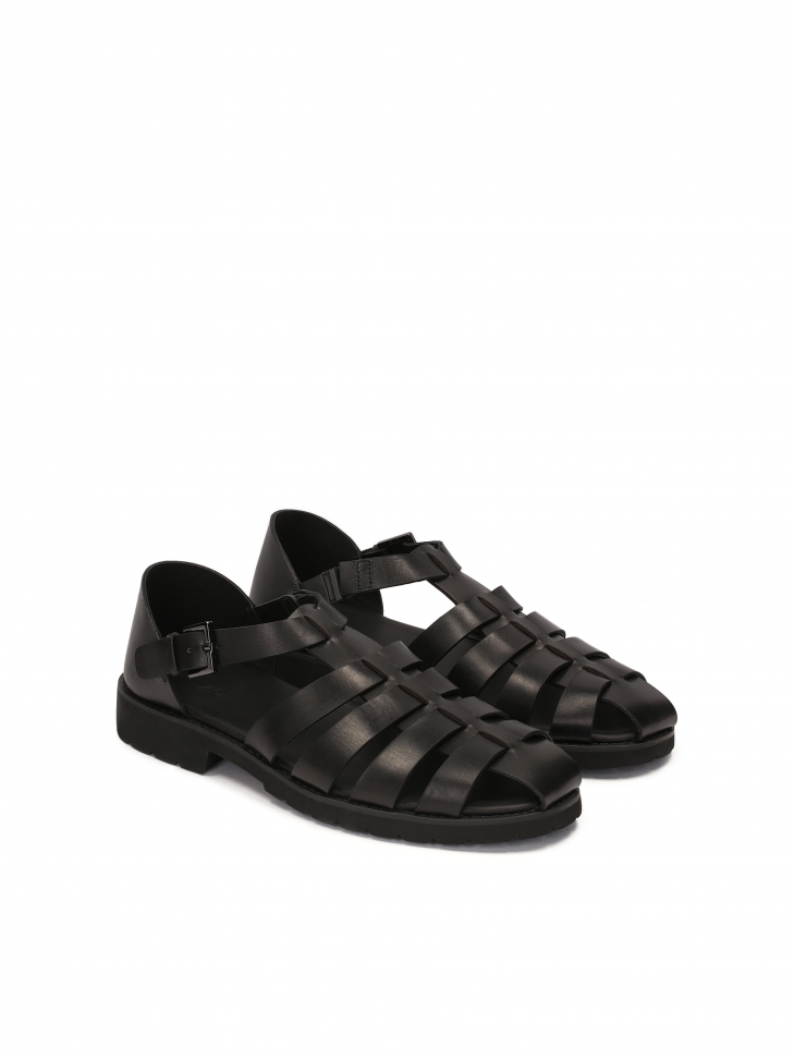 Men's black sandals  with a covered heel and a toe