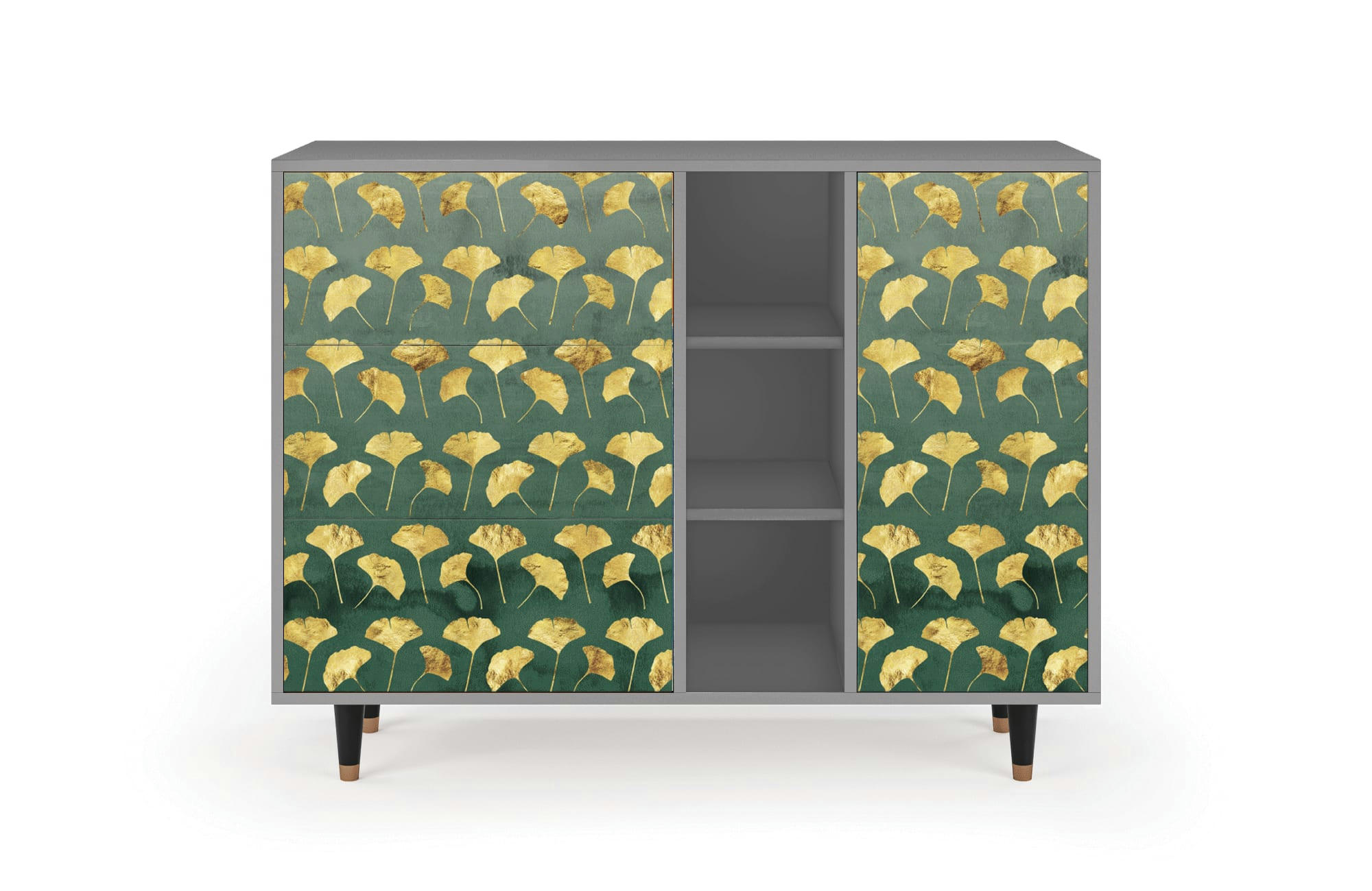 GINGKO LEAVES - Buffet  vert et jaune 3 tiroirs et 1 porte L 125 cm