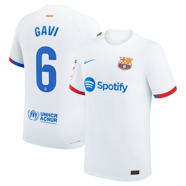 Gavi Barcelona Nike 2023/24 Away Match Authentic Player Jersey - White/Aqua/Royal