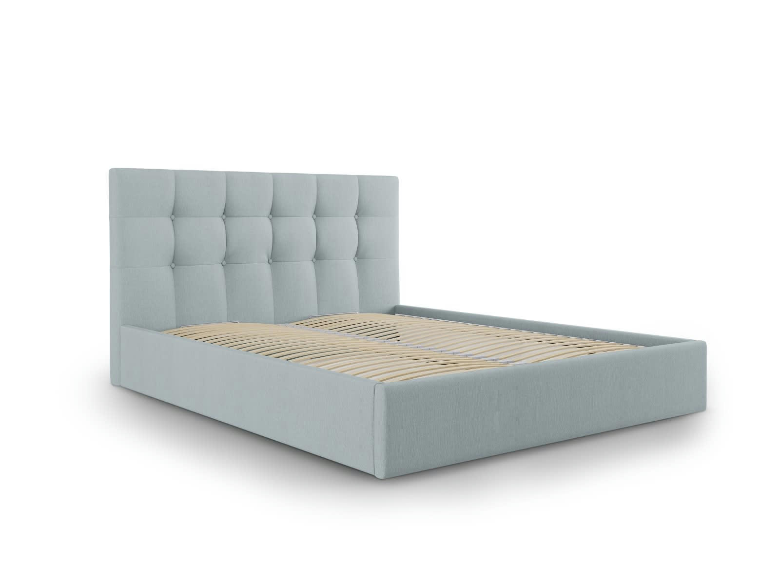 PHAEDRA - Lit coffre avec tête de lit 140x200 cm en tissu structuré bleu clair