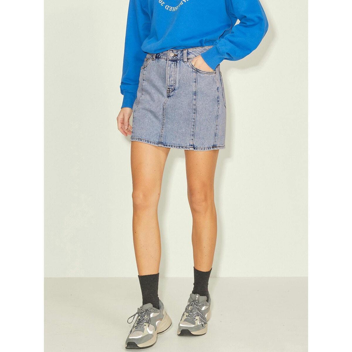 Jupe courte en jean, taille haute
