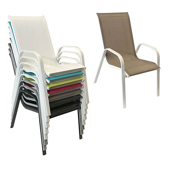 Lot de 6 chaises MARBELLA en textilène taupe - aluminium blanc - HAPPY GARDEN