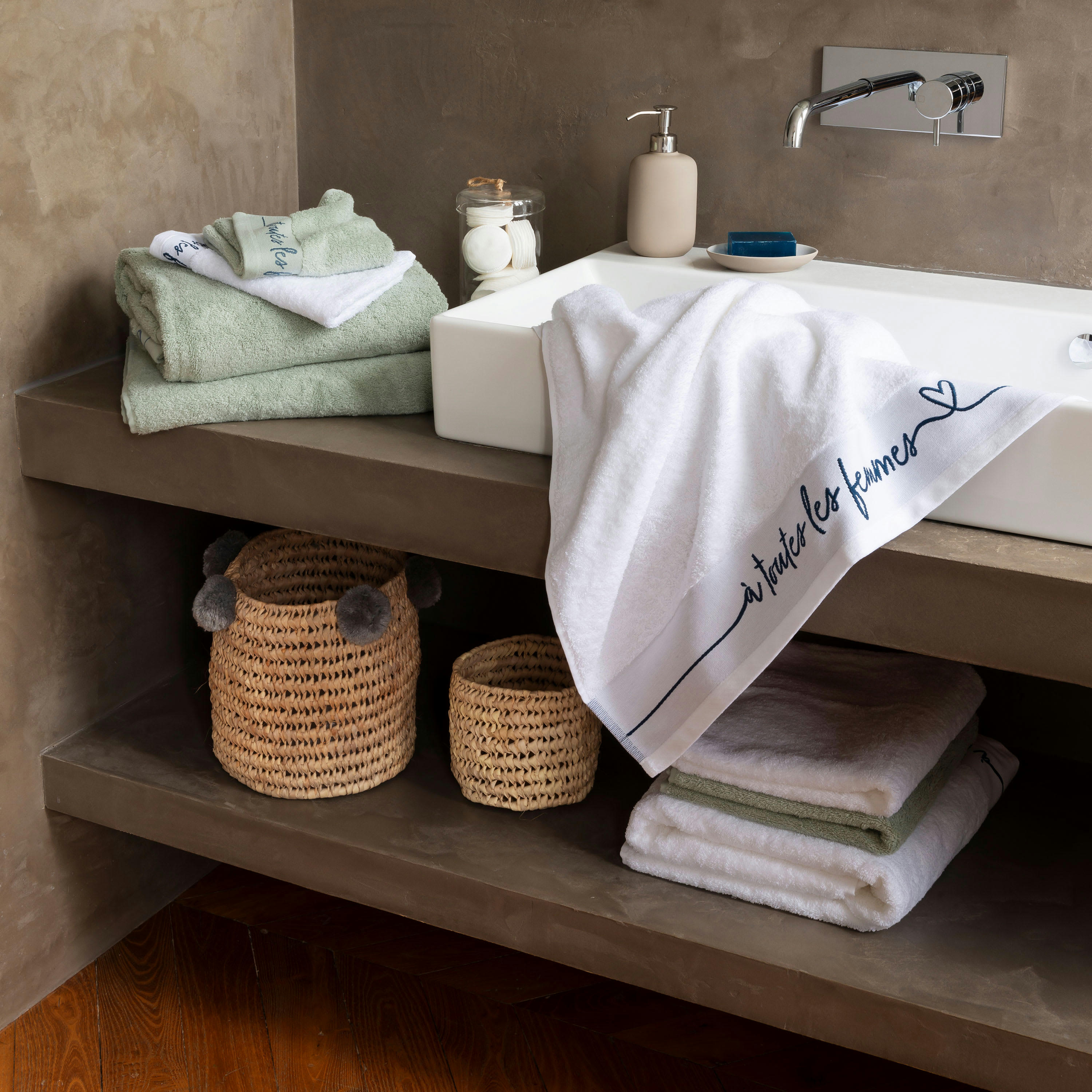 SIMONES - Gant de toilette bouclette de coton bouclette blanc 15 x 21 cm